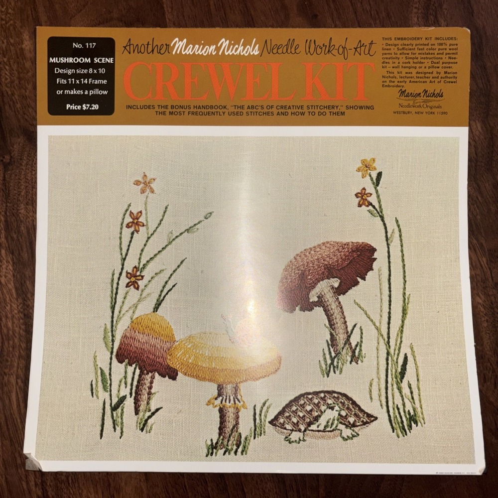 Marion Nichols Vintage Crewel Kit 117 Mushroom Scene No Canvas Wool Yarn